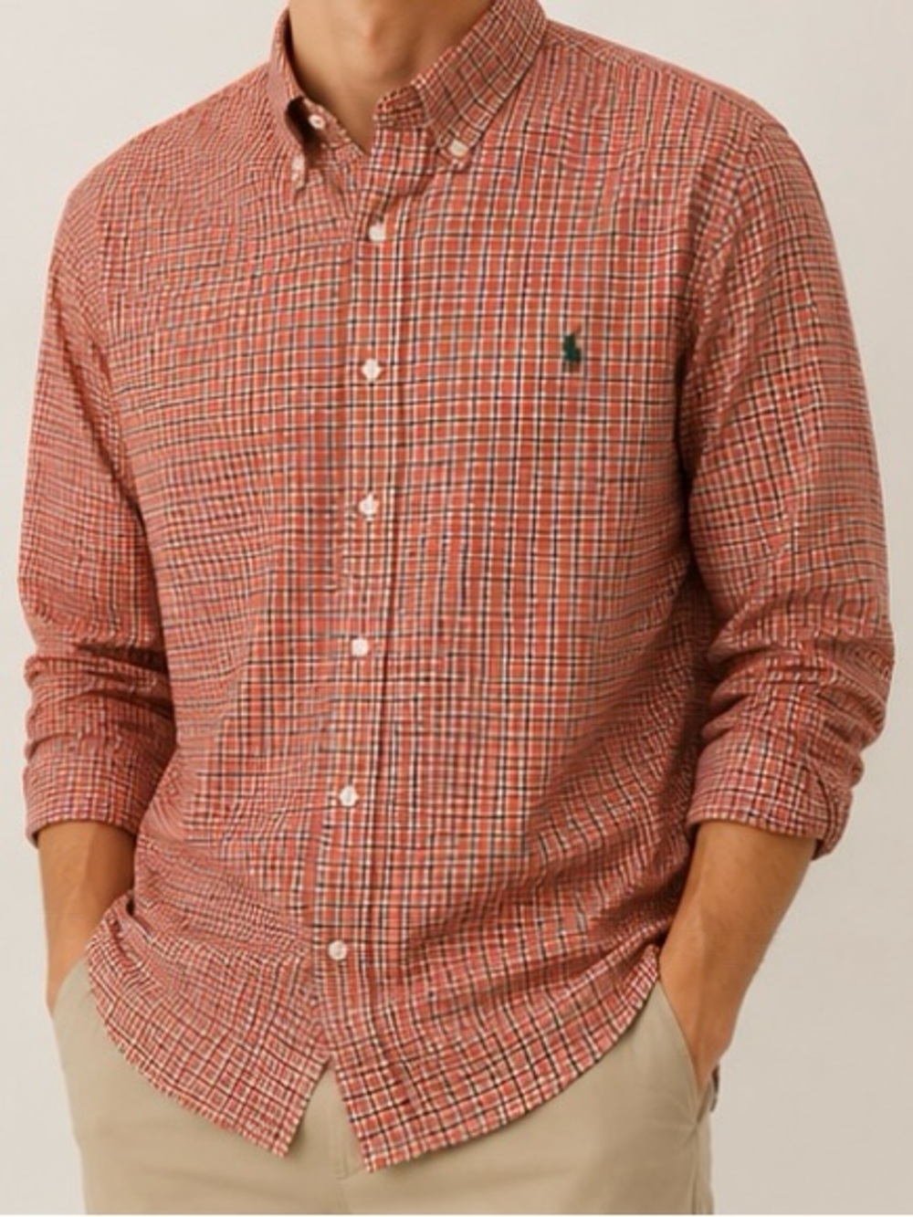 Ralph Lauren Men’s Orange Checked Long-Sleeve Button-Down Shirt